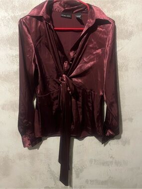 New York & Company Satin Tie-Front Blouse - Wine